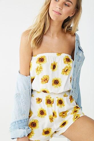 Forever21 Sunflower Print Tube Romper