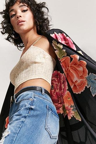 Forever21 Self-tie Floral Kimono