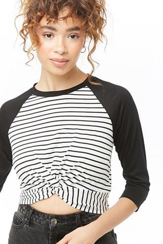 Forever21 Striped Twist-hem Raglan Top