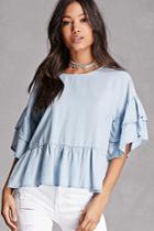 Forever21 Chambray Ruffle Sleeve Top