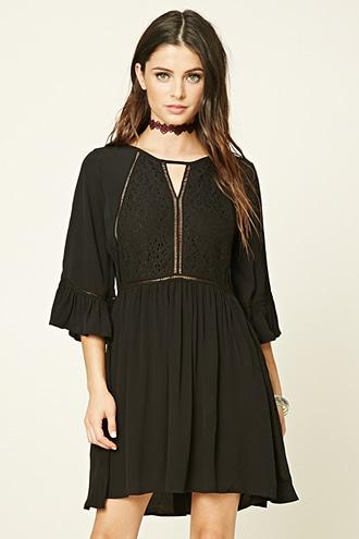 Forever21 Women's  Black Bell-sleeve Mini Dress