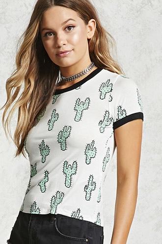 Forever21 Cactus Print Ringer Tee