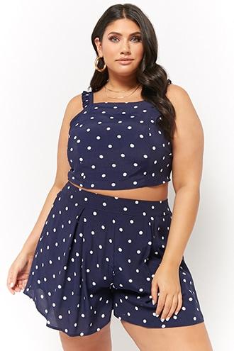 Forever21 Plus Size Pleated Polka Dot Shorts