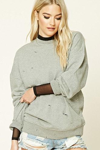 Forever21 Women's  Distressed Oversized Sweatshirt
