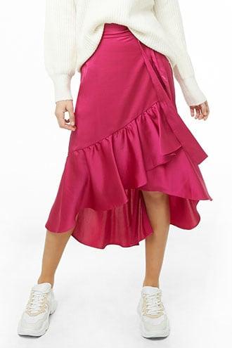 Forever21 Satin Ruffle High-low Skirt