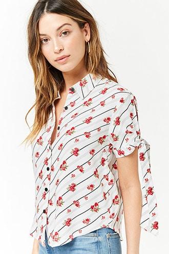 Forever21 Floral Striped Shirt