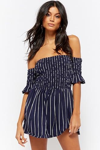 Forever21 Off-the-shoulder Pinstriped Top