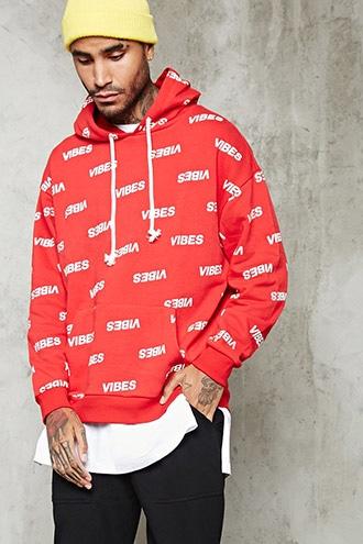 21 Men Men's  Oversized Vibes Print Hoodie
