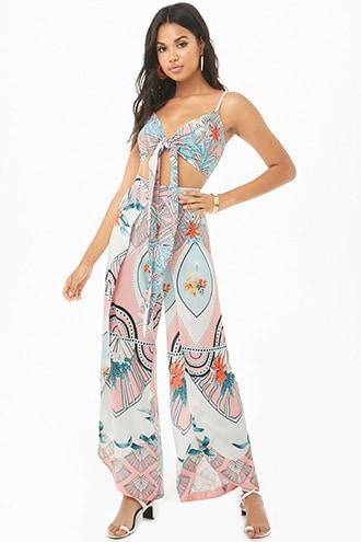 Forever21 Geo Tropical Knotted Cami & Tulip Pants Set