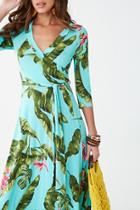 Forever21 Floral & Leaf Print Surplice Maxi Dress