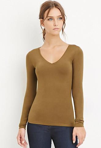 Forever21 Women's  V-neck Top (olive)