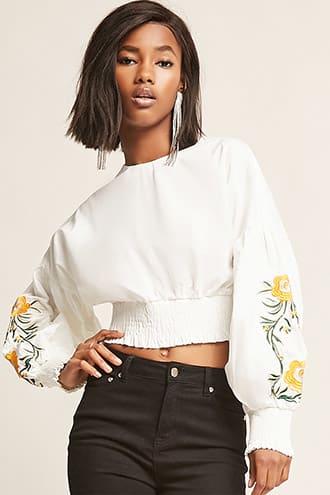 Forever21 Selfie Leslie Embroidered Balloon-sleeve Top