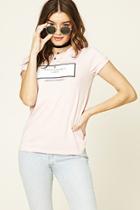 Forever21 Women's  Pink & Black Fashionably Late Graphic Tee