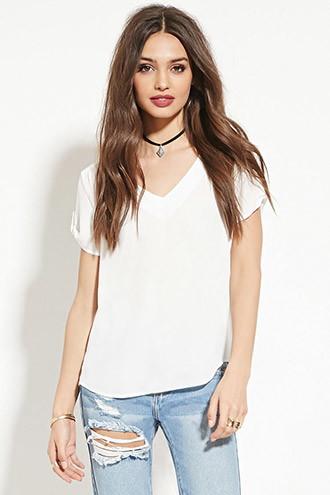 Forever21 Women's Ivory Chiffon V-neck Top