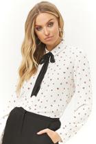 Forever21 Rose Print Contrast Bow Shirt