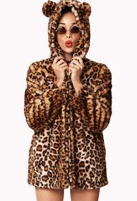 Forever21 Leopard Swing Coat W/ Ears