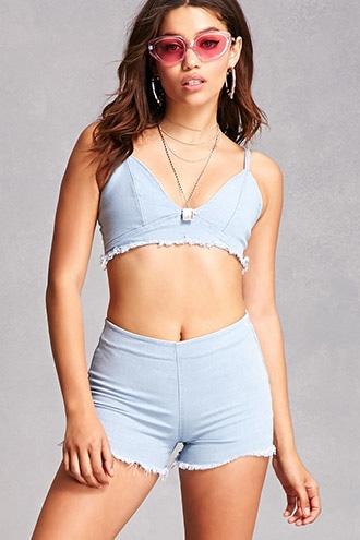 Forever21 Denim Crop Top & Short Set