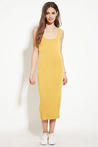 Forever21 Women's  Mustard Bodycon Midi Dress