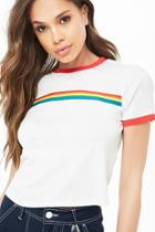Forever21 Rainbow Striped Cropped Ringer Tee