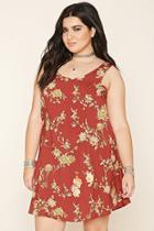Forever21 Plus Women's  Rust & Yellow Plus Size Floral Print Dress