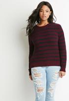Forever21 Plus Women's  Striped Waffle Knit Sweater (burgundy/navy)