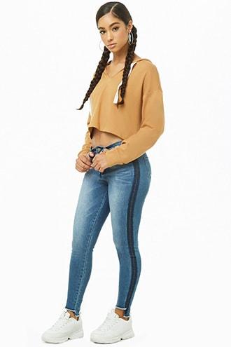 Forever21 Contrast-panel Step-hem Skinny Jeans
