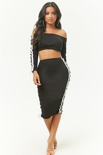 Forever21 Lace-up Crop Top & Skirt Set