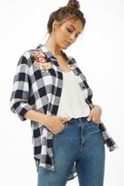 Forever21 Floral Embroidered Flannel Shirt