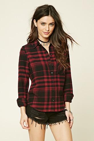 Forever21 Women's  Graident Plaid Shirt