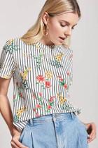 Forever21 Boxy Stripe Floral Tee