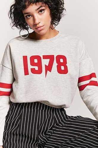 Forever21 1978 Graphic Varsity-stripe Sweatshirt