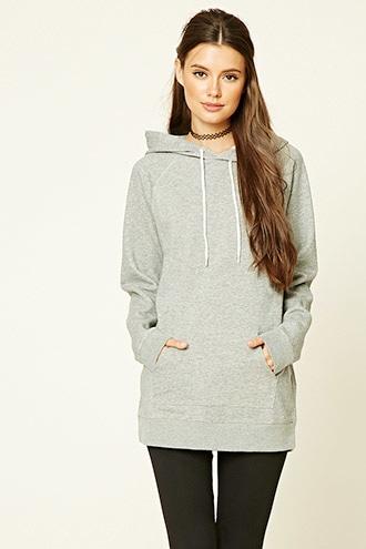 Forever21 Women's  Heather Grey Raglan Tunic Hoodie