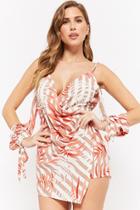 Forever21 Striped & Leaf Print Open-shoulder Romper