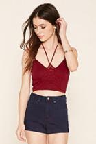 Forever21 Women's  Red Embroidered Cropped Cami