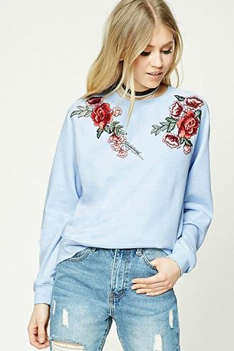 Forever21 Rose Embroidered Sweatshirt