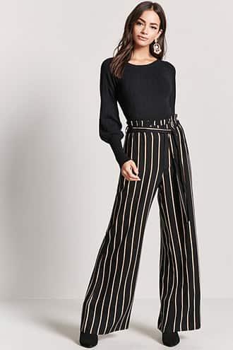 Forever21 Stripe Paperbag Waist Pants