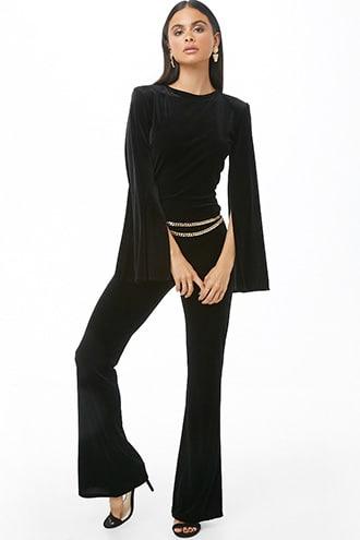 Forever21 Velvet Split-sleeve Jumpsuit