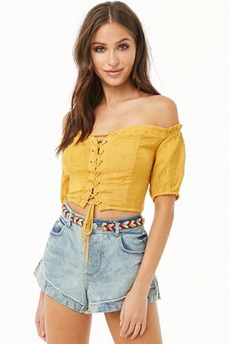 Forever21 Braided-trim Denim Shorts