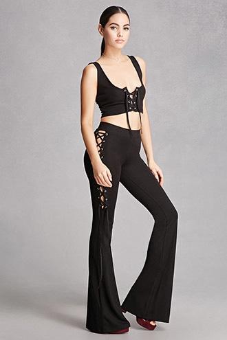 Forever21 Kikiriki Lace-up Flared Pants