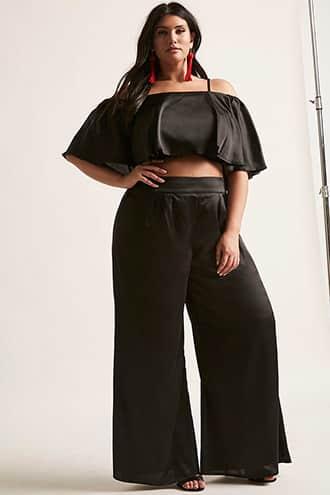 Forever21 Plus Size Satin Crop Top & Pants Set