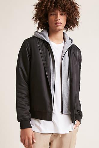 Forever21 Hooded Combo Bomber Jacket