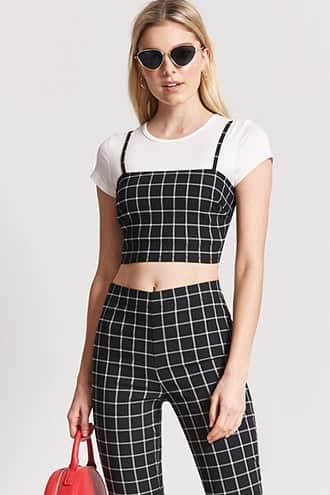 Forever21 Grid Print Crop Top