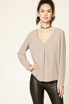 Forever21 Women's  Cocoa V-neck Pleated Top