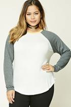 Forever21 Plus Women's  Ivory & Charcoal Plus Size Baseball Tee