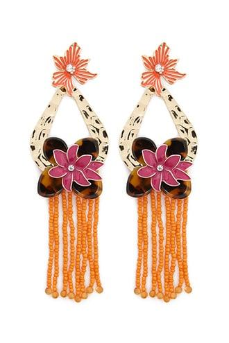 Forever21 Fringe-trim Flower Drop Earrings