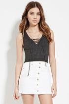 Forever21 Women's  Heather Grey Lace-up Sweater Top