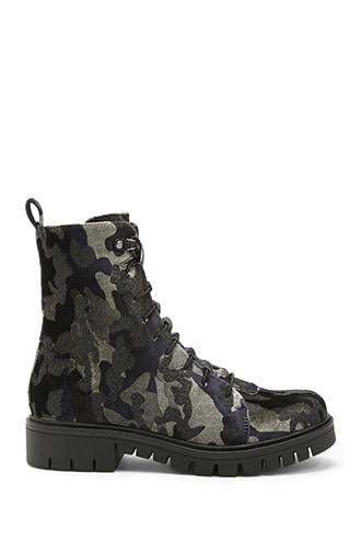 Forever21 Velvet & Glitter Camo Combat Boots
