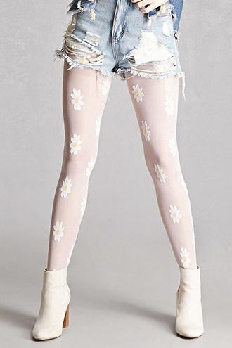 Forever21 Sheer Daisy Applique Tights