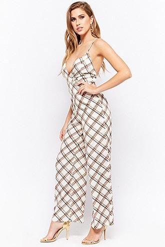 Forever21 Plaid Surplice Jumpsuit