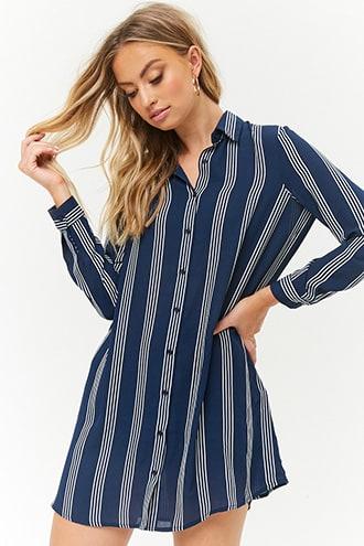 Forever21 Striped Chiffon Shirt Dress